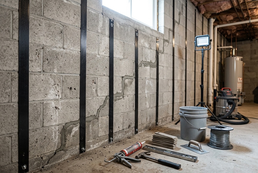 Structural foundation wall repair with reinforcement in an older Ottawa home