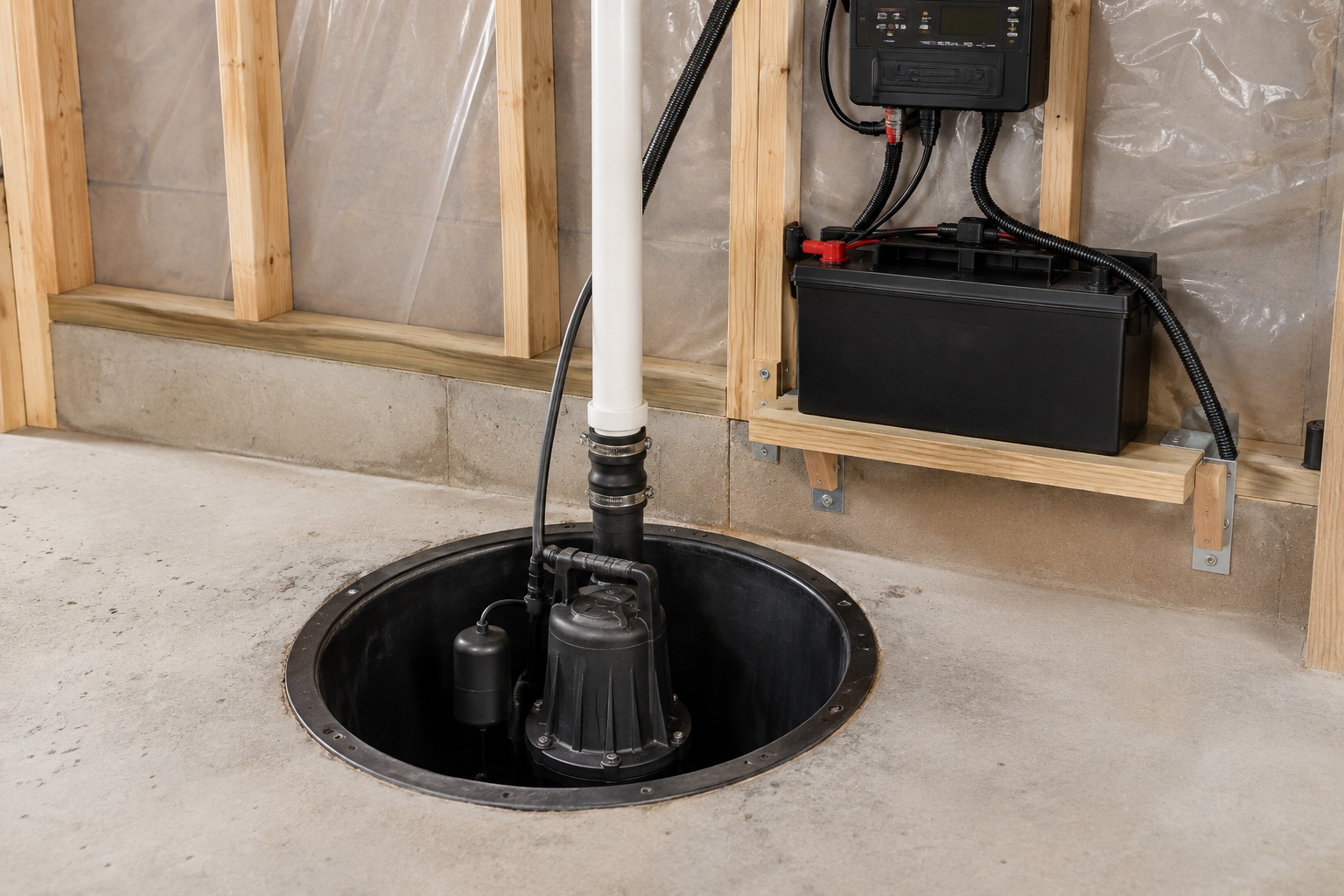 New sump pump with battery backup installed in an Ottawa basement pit